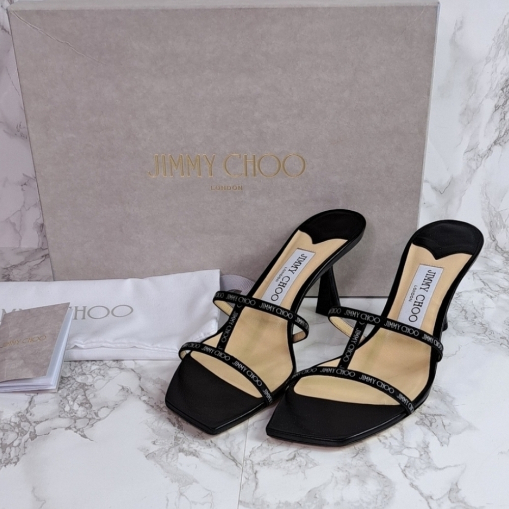 Jimmy Choo Ria 65mm Black Nappa Leather Mules Size 38 IT/EU - Picture 6 of 13